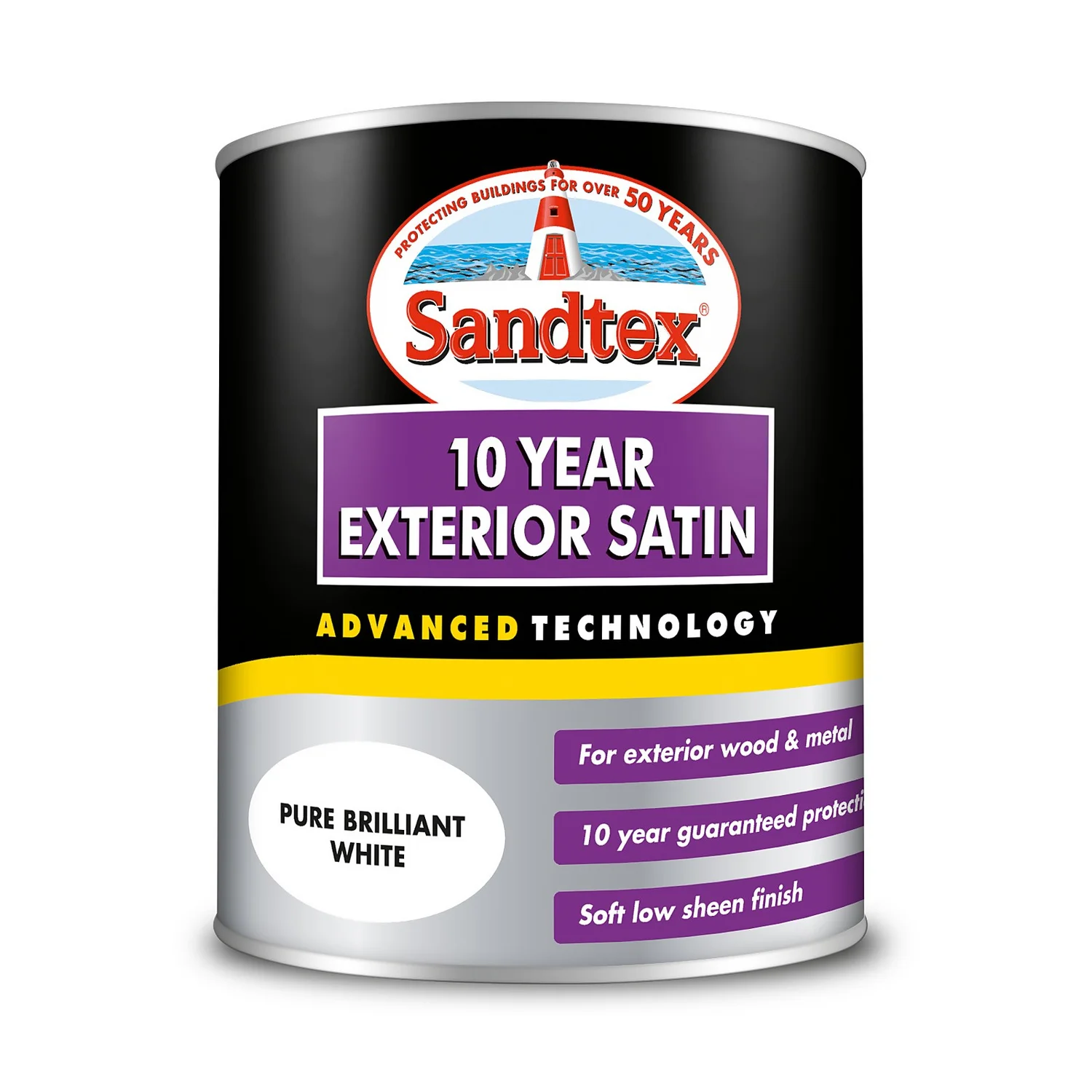 Sandtex® Exterior 10 Year Satin Paint Pure Brilliant White - 750ml