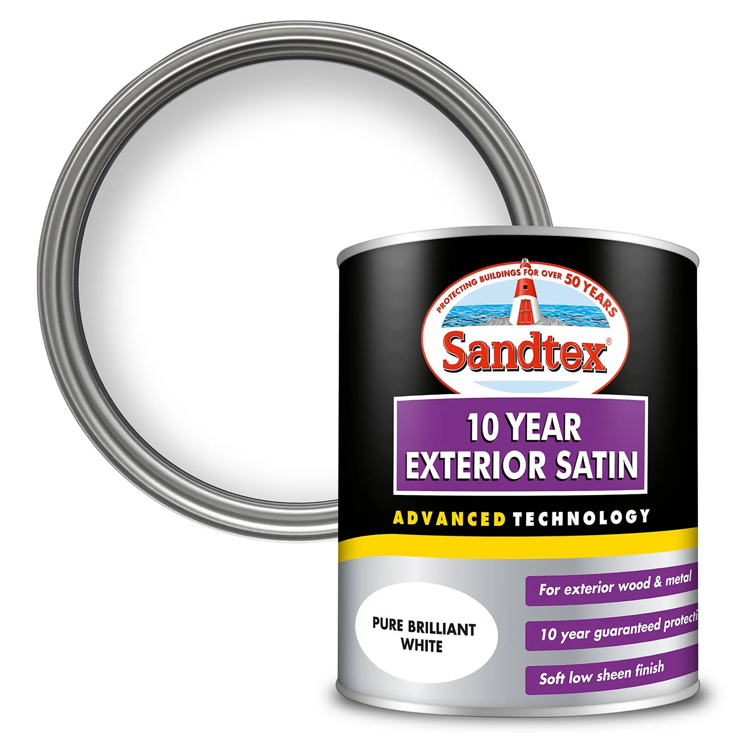 Sandtex® Exterior 10 Year Satin Paint Pure Brilliant White - 750ml