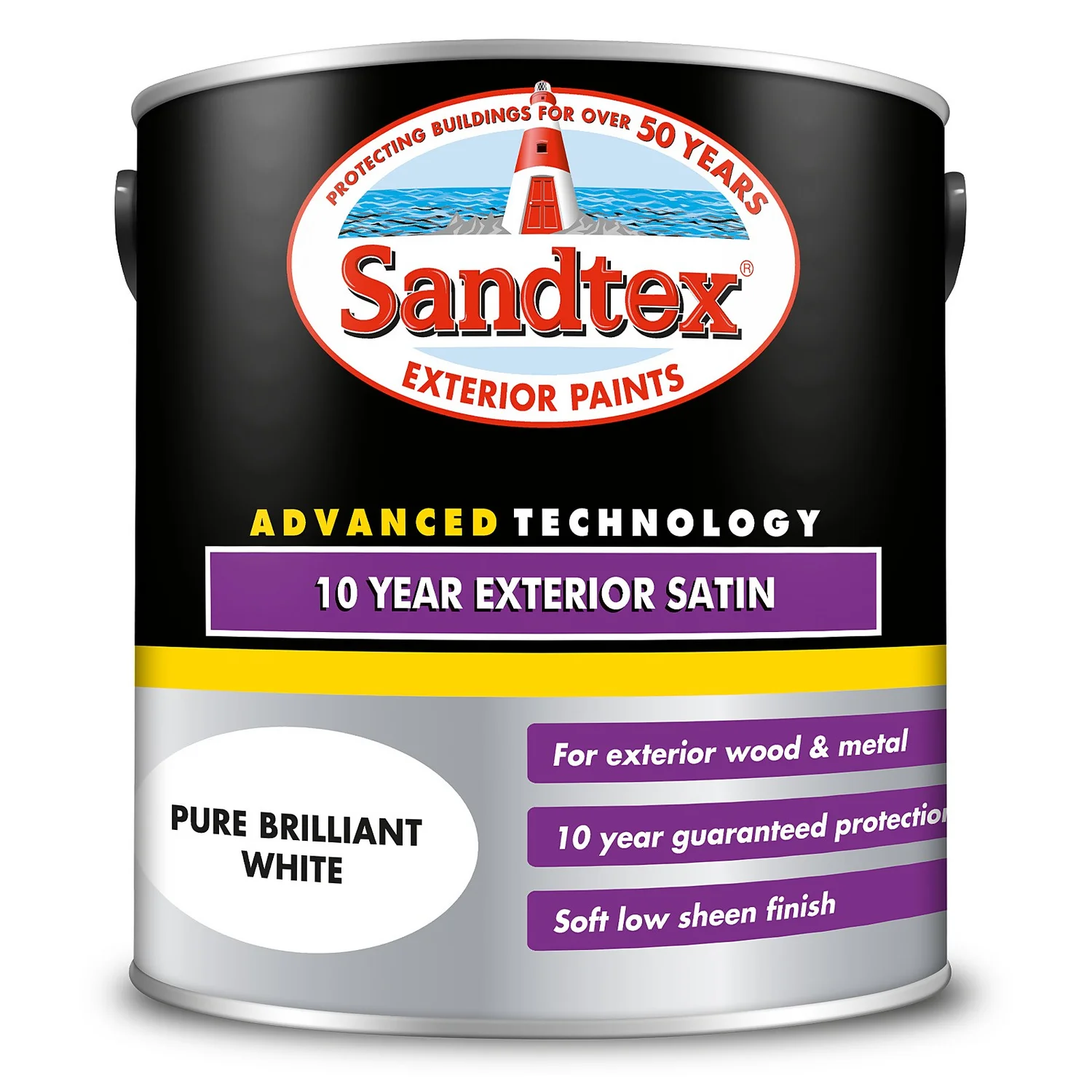Sandtex® Exterior 10 Year Satin Paint Pure Brilliant White - 2.5L