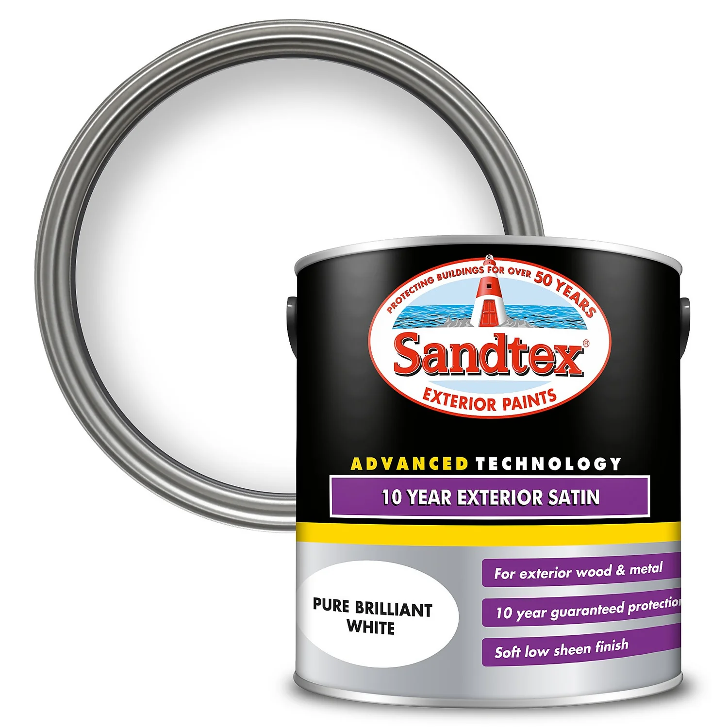 Sandtex® Exterior 10 Year Satin Paint Pure Brilliant White - 2.5L