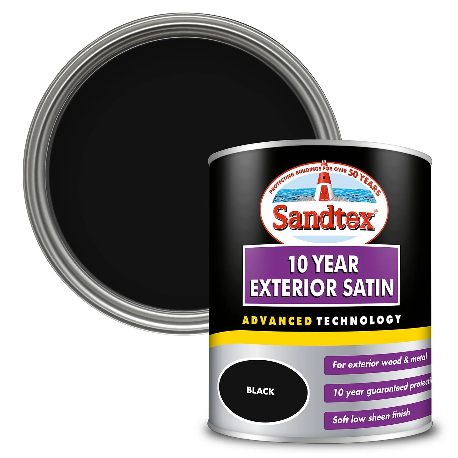 Sandtex® Exterior 10 Year Satin Paint Black - 750ml