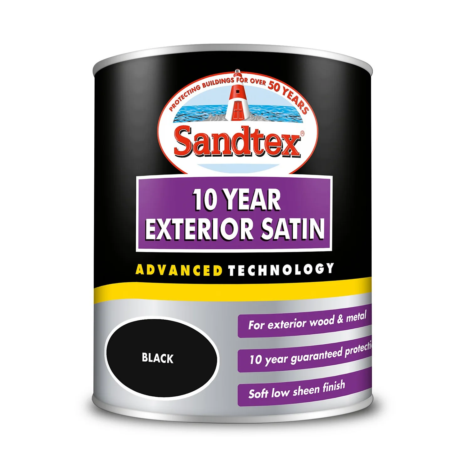 Sandtex® Exterior 10 Year Satin Paint Black - 750ml
