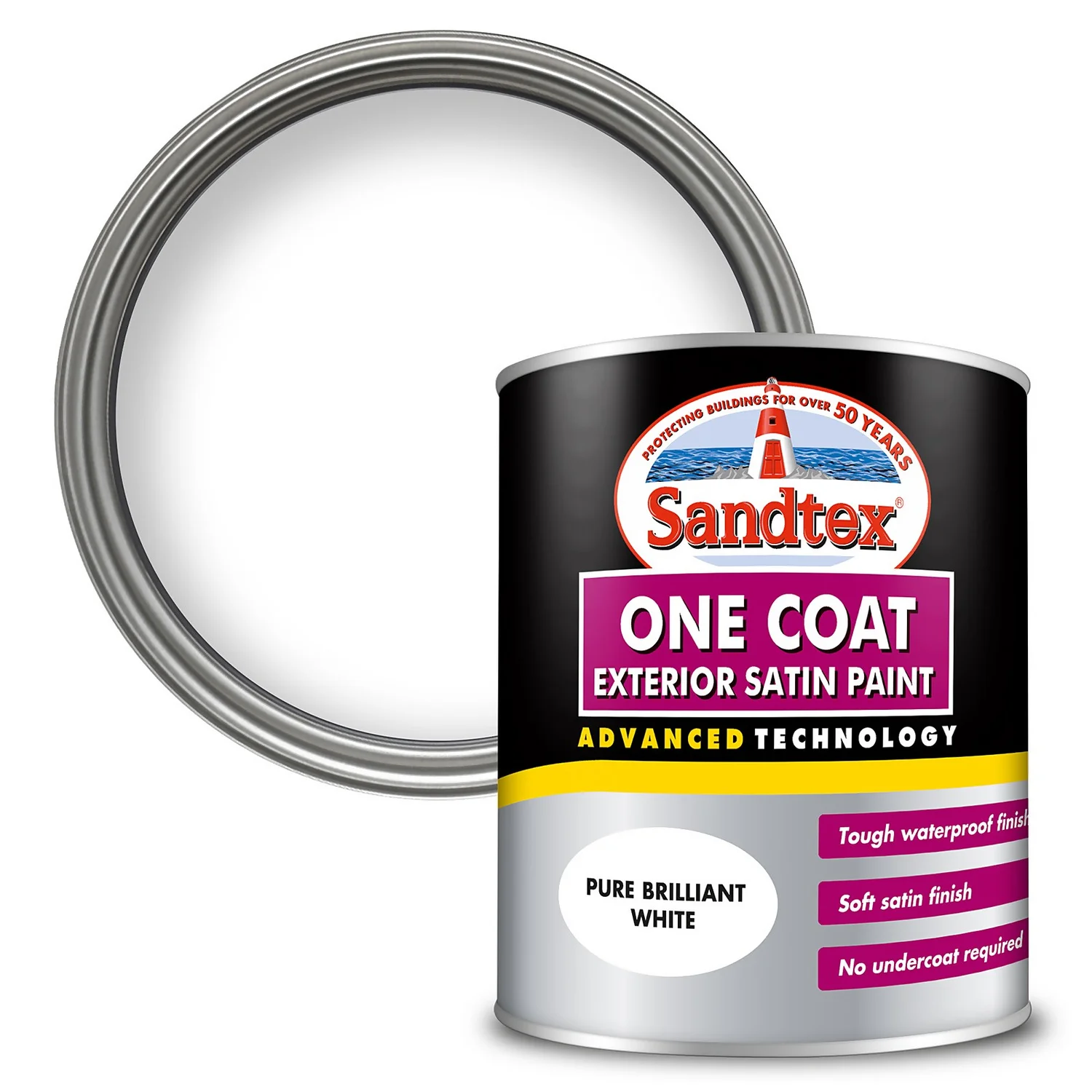 Sandtex® Exterior One Coat Satin Paint Pure Brilliant White - 750ml