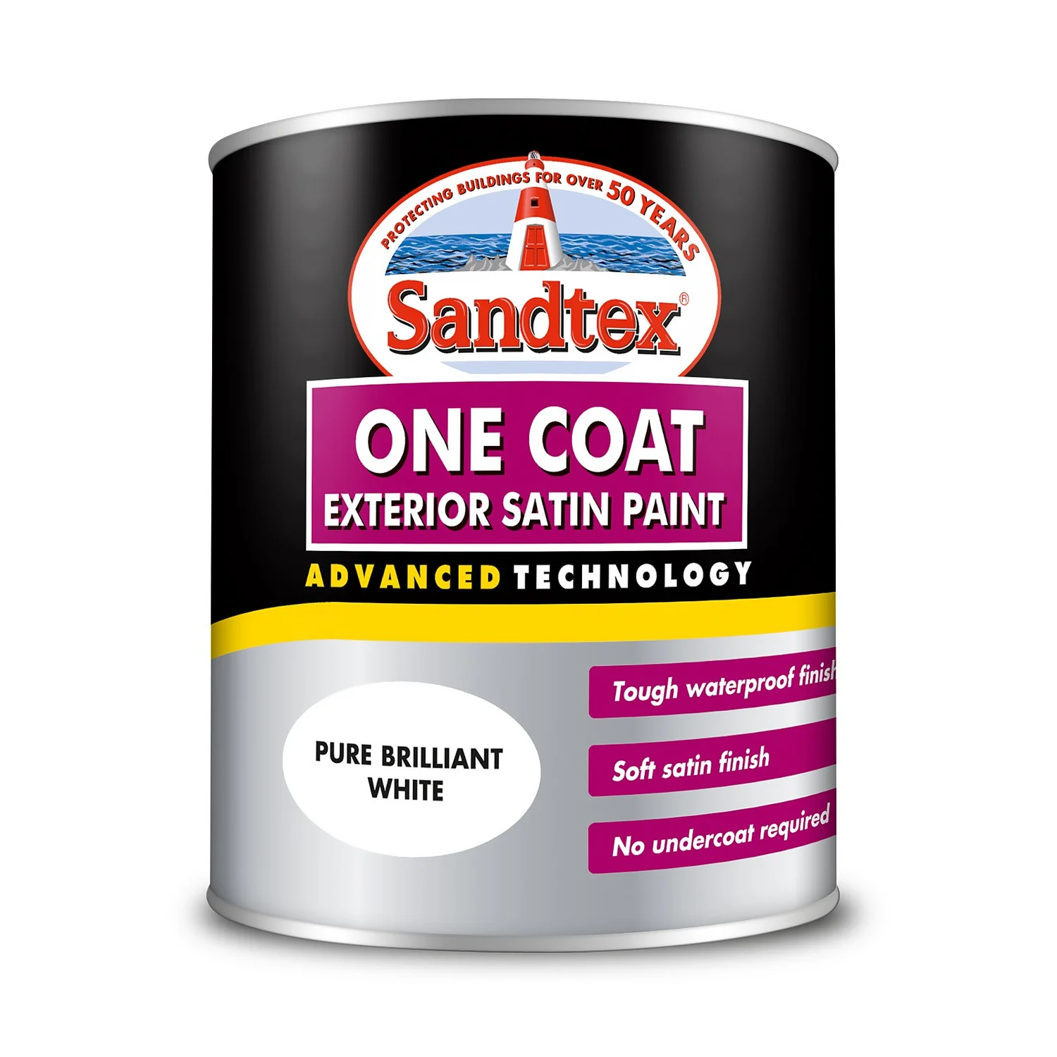 Sandtex® Exterior One Coat Satin Paint Pure Brilliant White - 750ml