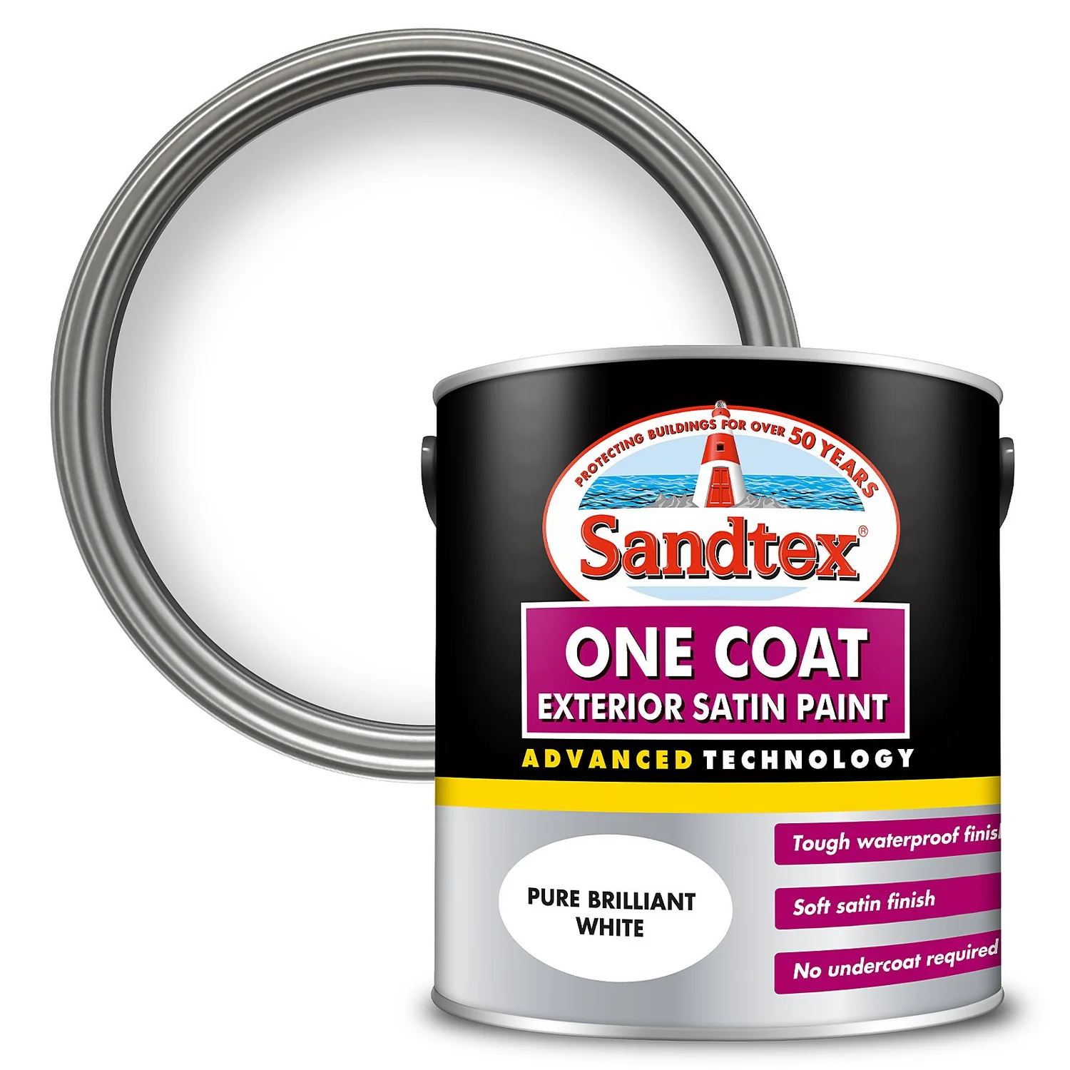 Sandtex® Exterior One Coat Satin Paint Pure Brilliant White - 2.5L