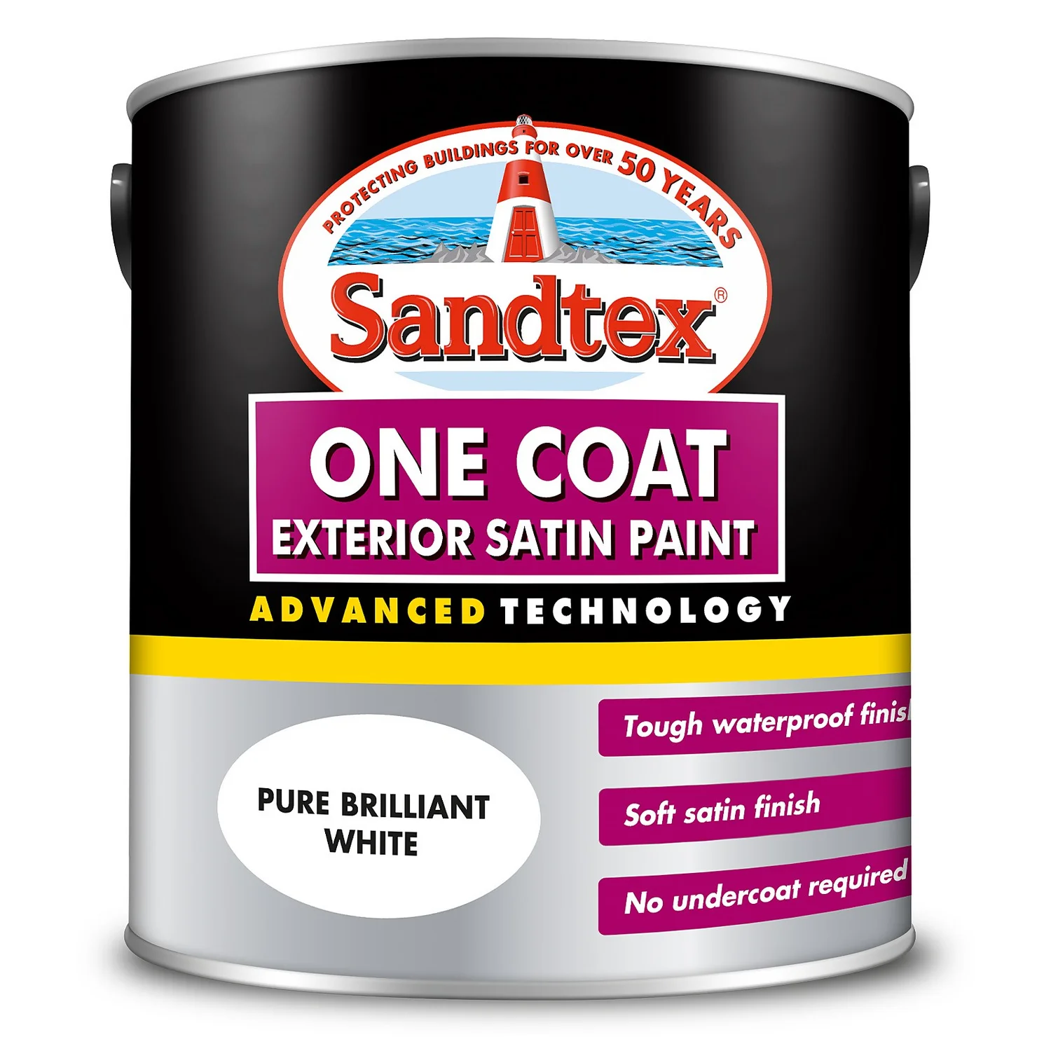 Sandtex® Exterior One Coat Satin Paint Pure Brilliant White - 2.5L
