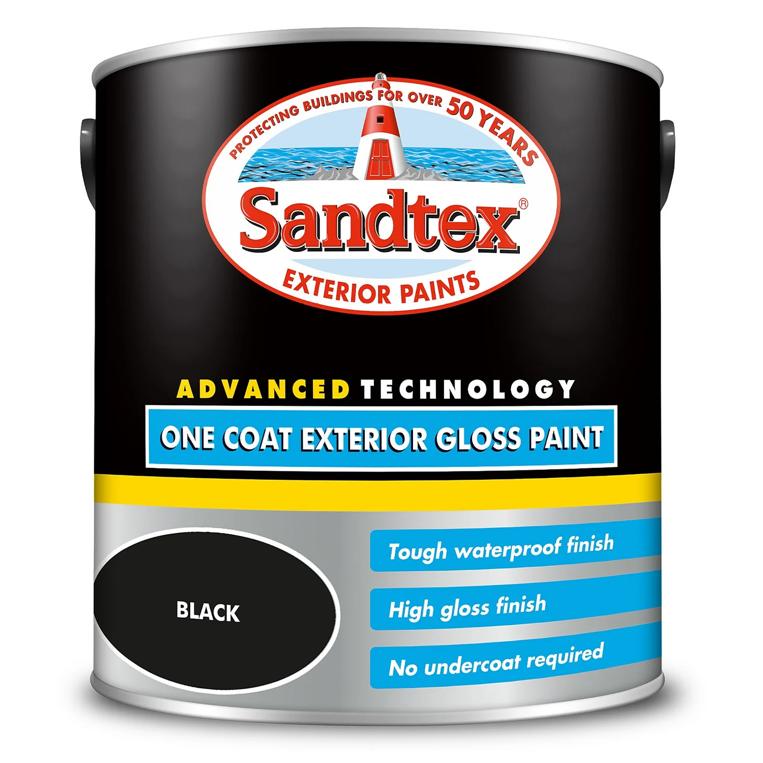Sandtex® Exterior One Coat Gloss Paint Black - 2.5L