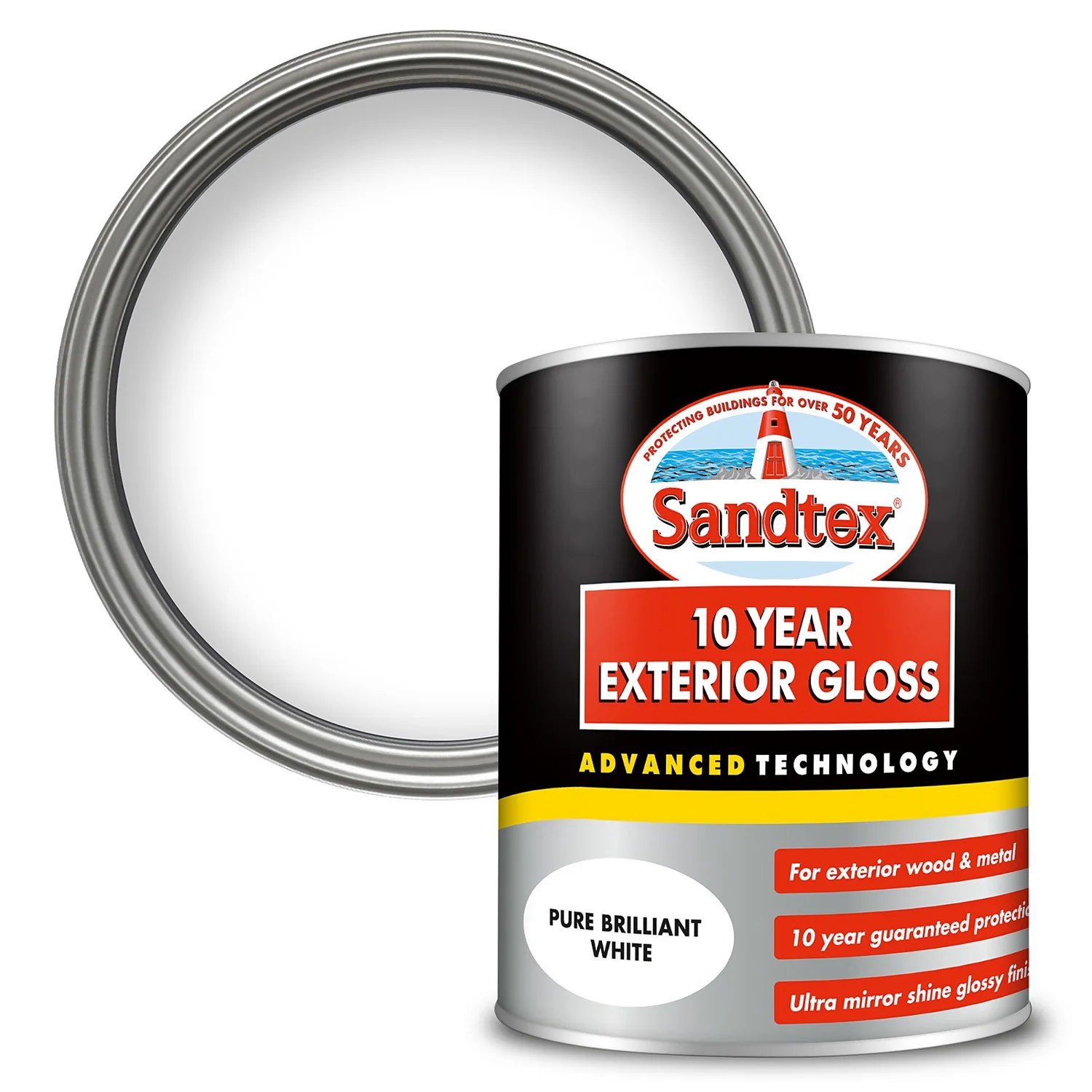 Sandtex® Exterior 10 Year Gloss Paint Pure Brilliant White - 750ml