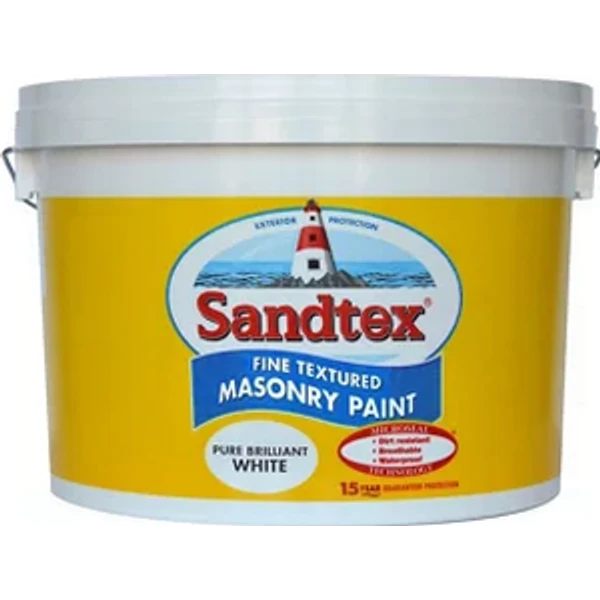 Sandtex Fine Textured Masonry Concrete Paint Pure Brilliant White 10L