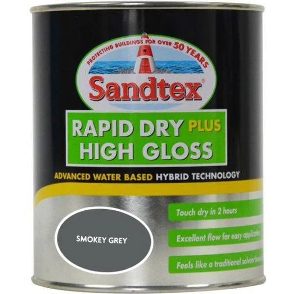 Sandtex Rapid Dry Plus High Gloss Metal Paint, Wood Paint Grey 0.75L
